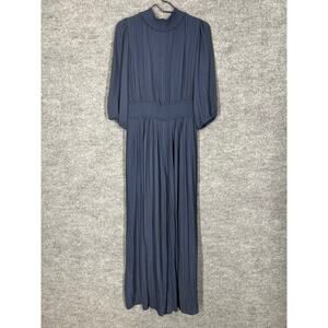 Nanette Lepore jumpsuit Womens 10 Navy Blue Accordion Pleated Modest Mock Neck